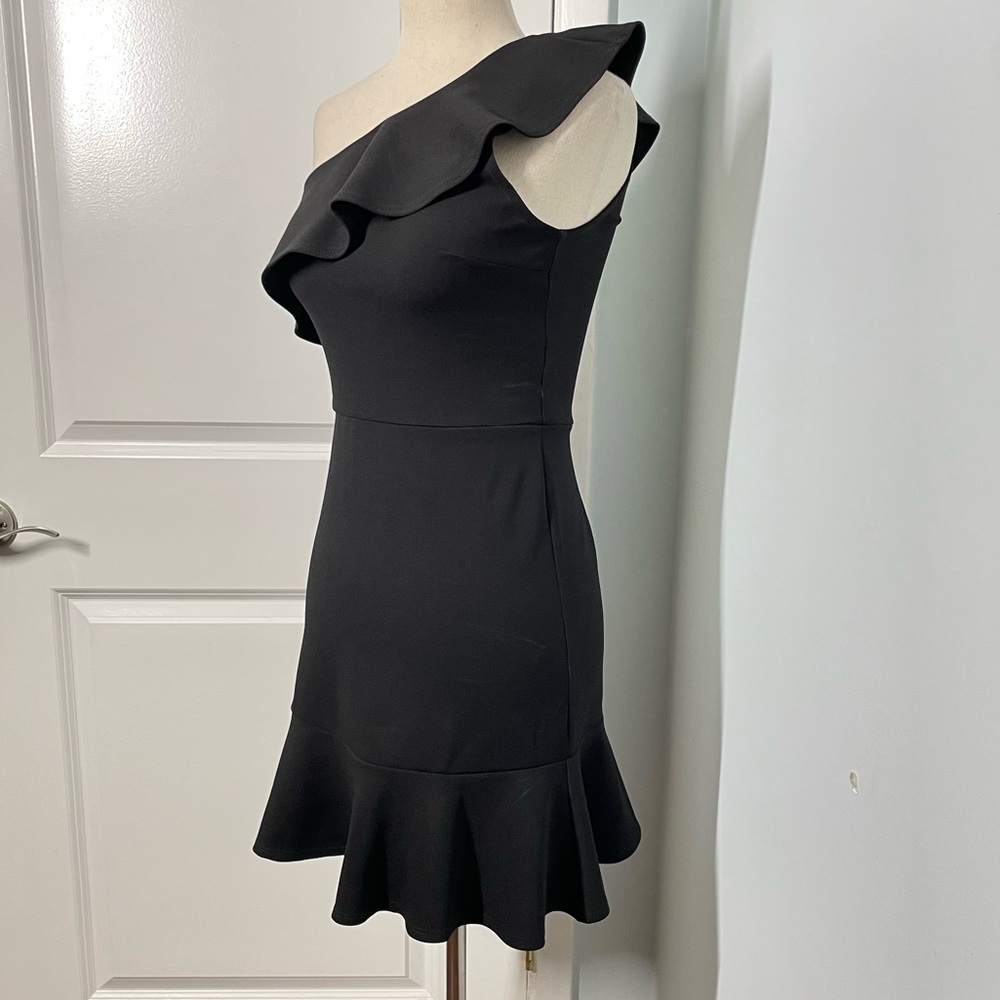 AQUA Black One-Shoulder Ruffled Stretch Flounce Dress Size XS - Picture 5 of 7